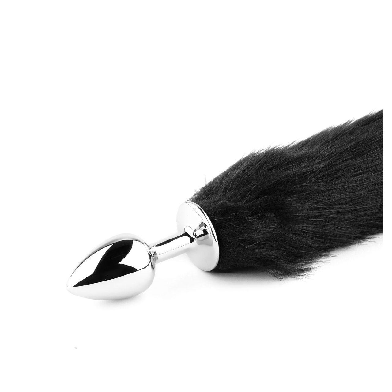 Czarny ogon lisa z metalowym plugiem analnym XL – stal nierdzewna | Loris.pl
