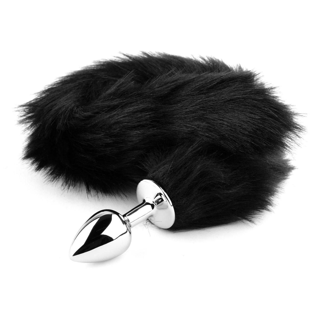 Czarny ogon lisa z metalowym plugiem analnym XL – stal nierdzewna | Loris.pl
