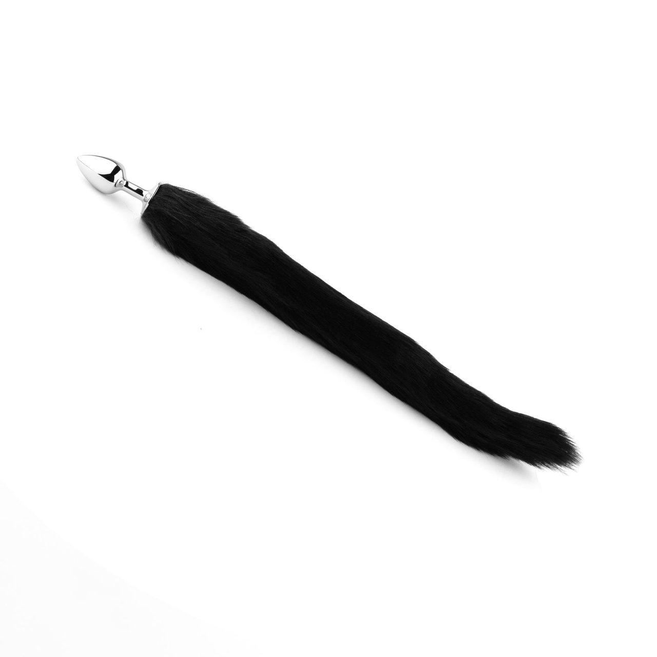 Czarny ogon lisa z metalowym plugiem analnym XL – stal nierdzewna | Loris.pl