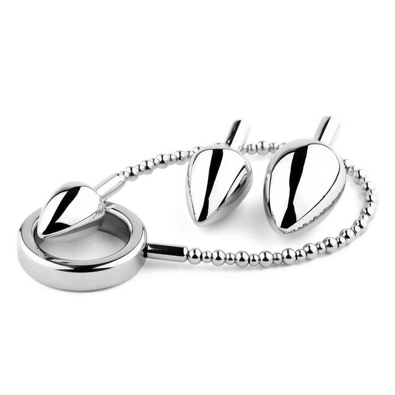 Stalowy korek analny na łańcuszku 43 cm + 3 końcówki | Loris.pl