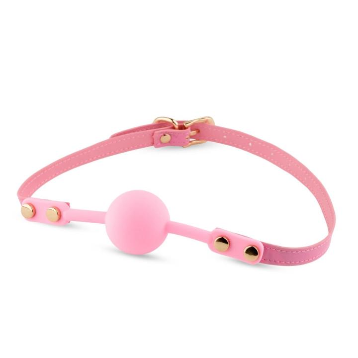 Różowy knebel ball gag silikon 4 cm | Regulowany pasek | Loris.pl