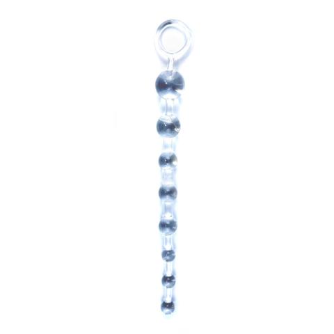 Przezroczyste kulki analne z uchwytem 29 cm, stopniowane 12–28 mm