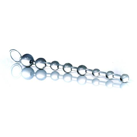 Przezroczyste kulki analne z uchwytem 29 cm, stopniowane 12–28 mm