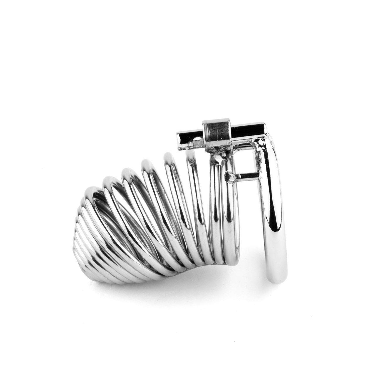 Stalowa klatka na penisa krótka z kłódką i 3 pierścieniami | Loris.pl