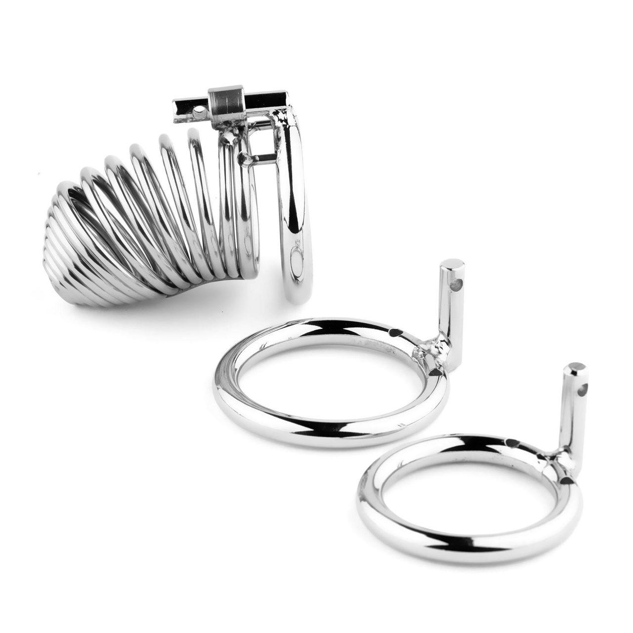 Stalowa klatka na penisa krótka z kłódką i 3 pierścieniami | Loris.pl