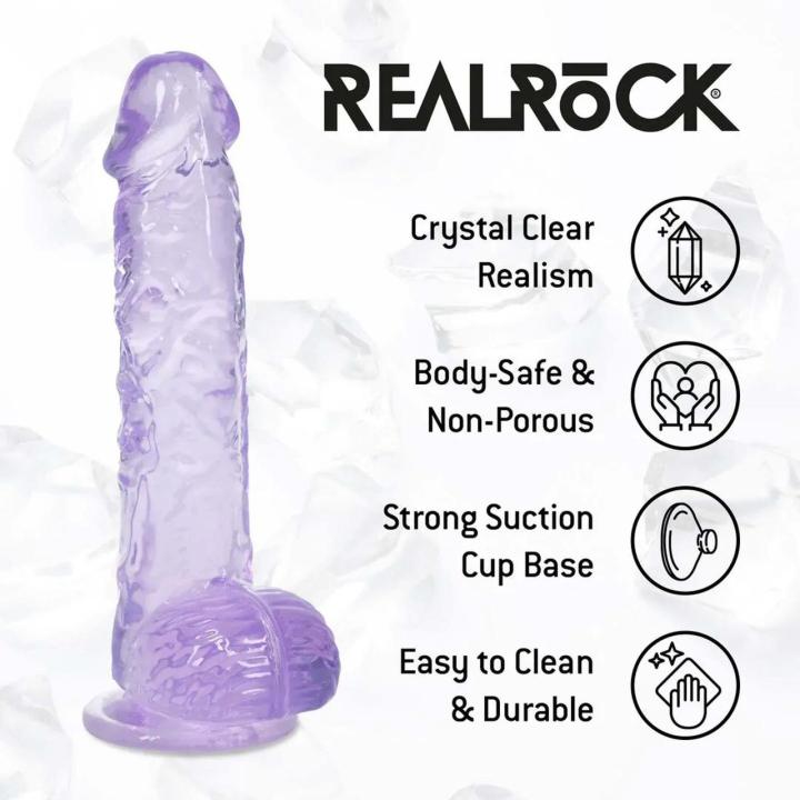 Realistyczne dildo z jądrami 12,7 cm fioletowe z przyssawką