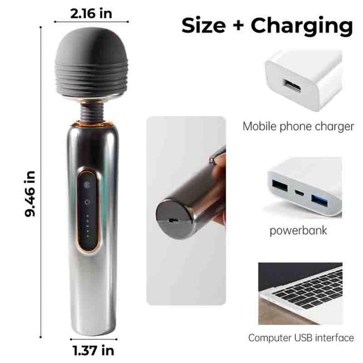 Metaliczny masażer wand USB z regulowaną głowicą i 5 wibracjami