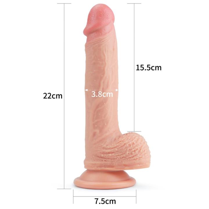 Realistyczne dildo 21,5 cm z przyssawką – dwuwarstwowy platynowy silikon | Loris.pl