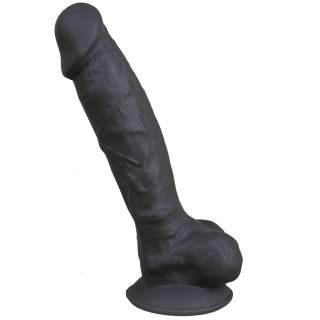 Czarne bardzo realistyczne dildo silikonowe z przyssawką - 17,5 cm