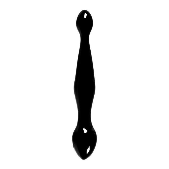 Czarne podwójne dildo ze szkła – 18,5 cm