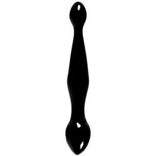Czarne podwójne dildo ze szkła - 18,5 cm