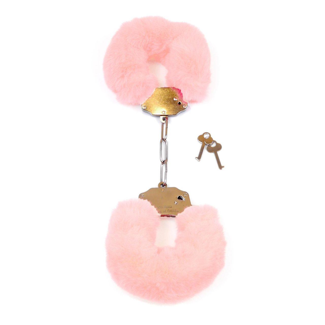 Różowe kajdanki BDSM z pluszem i łańcuszkiem – regulowane | Loris.pl