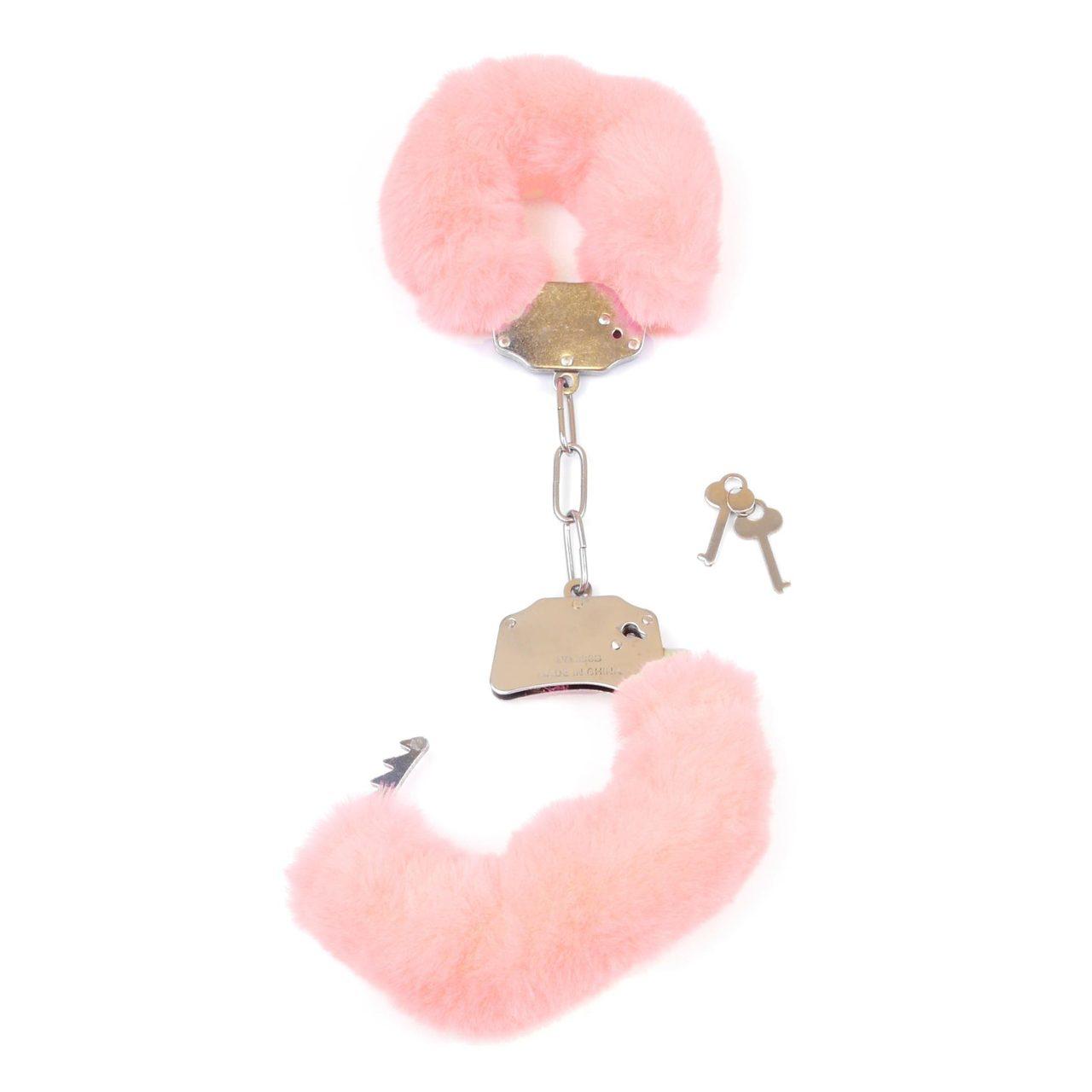 Różowe kajdanki BDSM z pluszem i łańcuszkiem – regulowane | Loris.pl