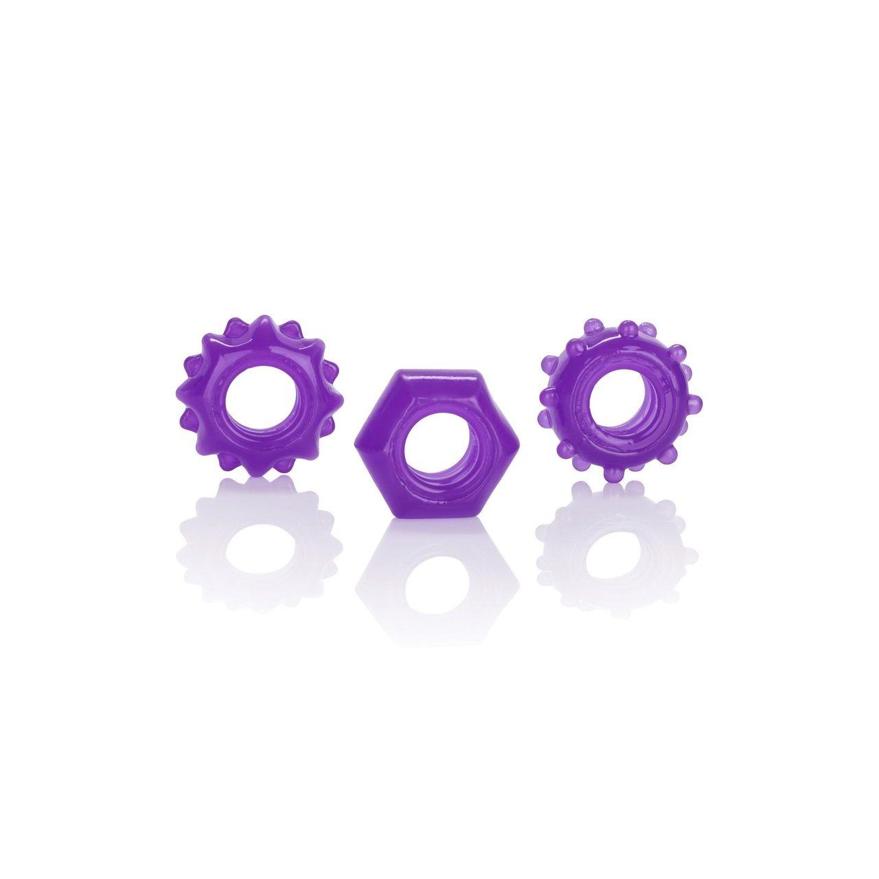 Zestaw 3 pierścieni erekcyjnych bez wibracji fioletowy – stymulacja i kontrola