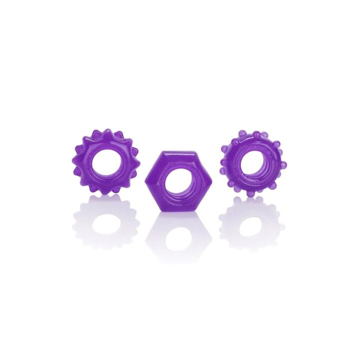 Zestaw 3 pierścieni erekcyjnych bez wibracji fioletowy – stymulacja i kontrola
