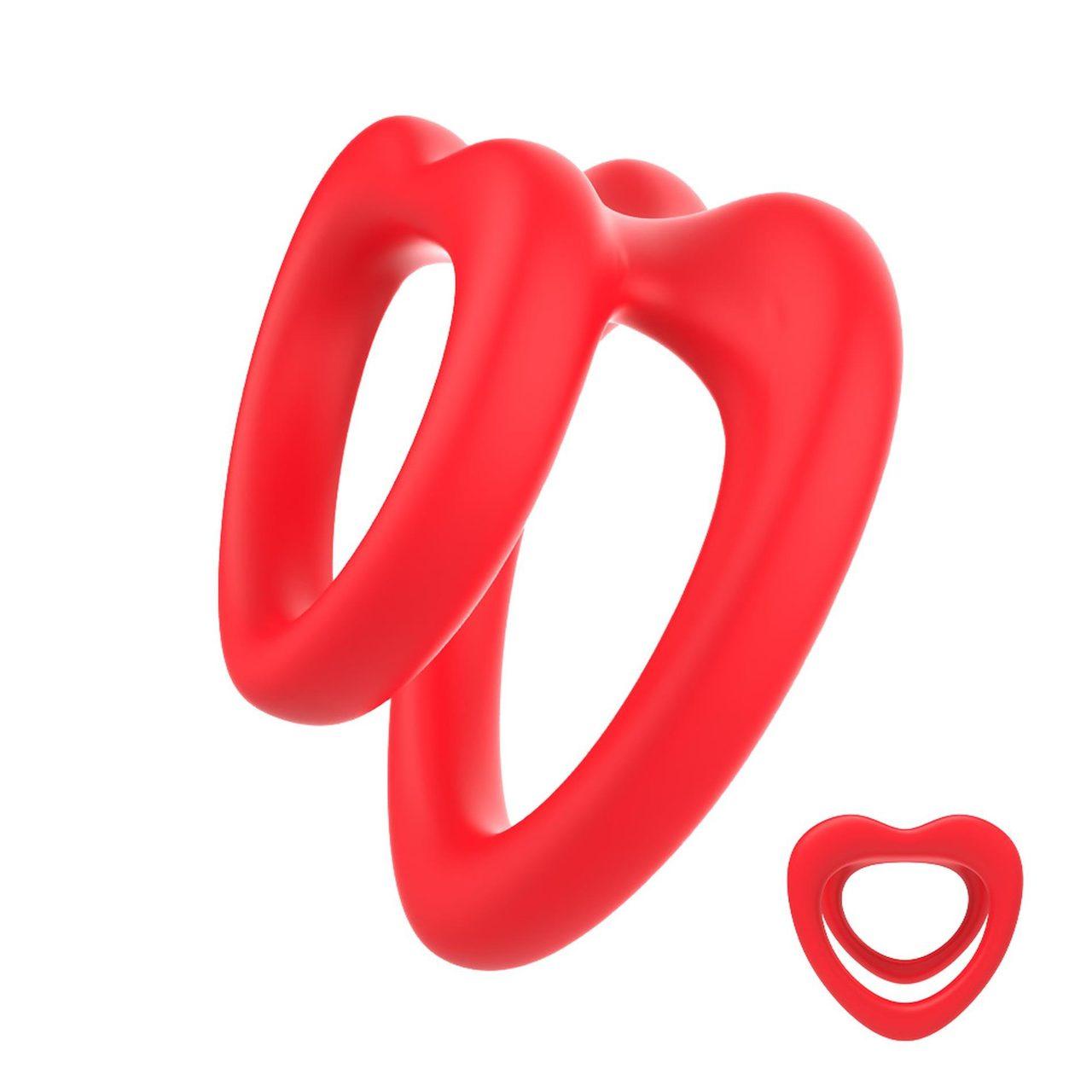 Podwójny pierścień erekcyjny serce z silikonu czerwony | Loris.pl