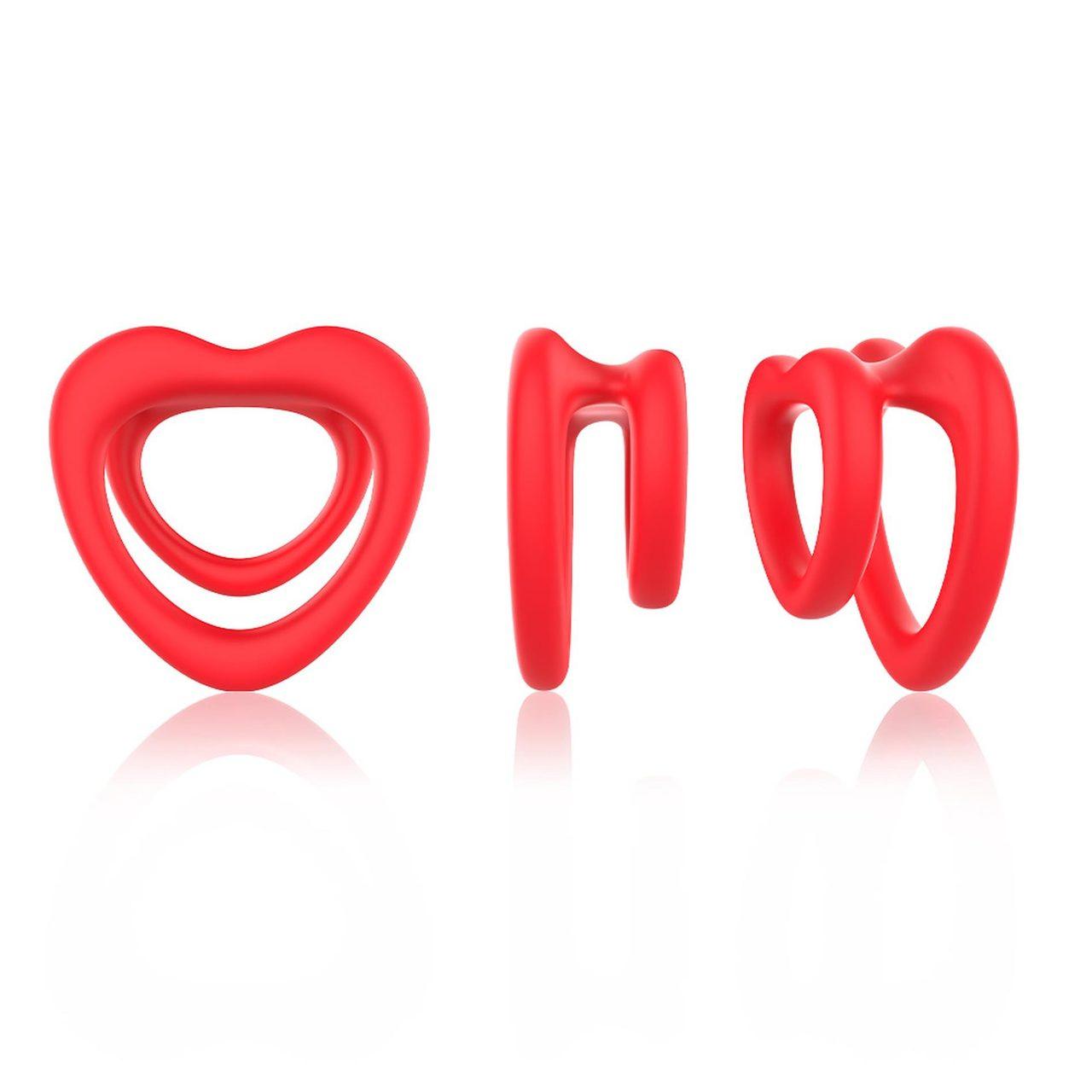 Podwójny pierścień erekcyjny serce z silikonu czerwony | Loris.pl