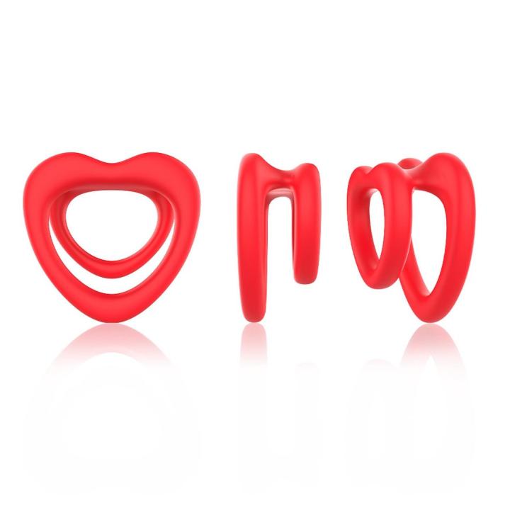 Podwójny pierścień erekcyjny serce z silikonu czerwony | Loris.pl