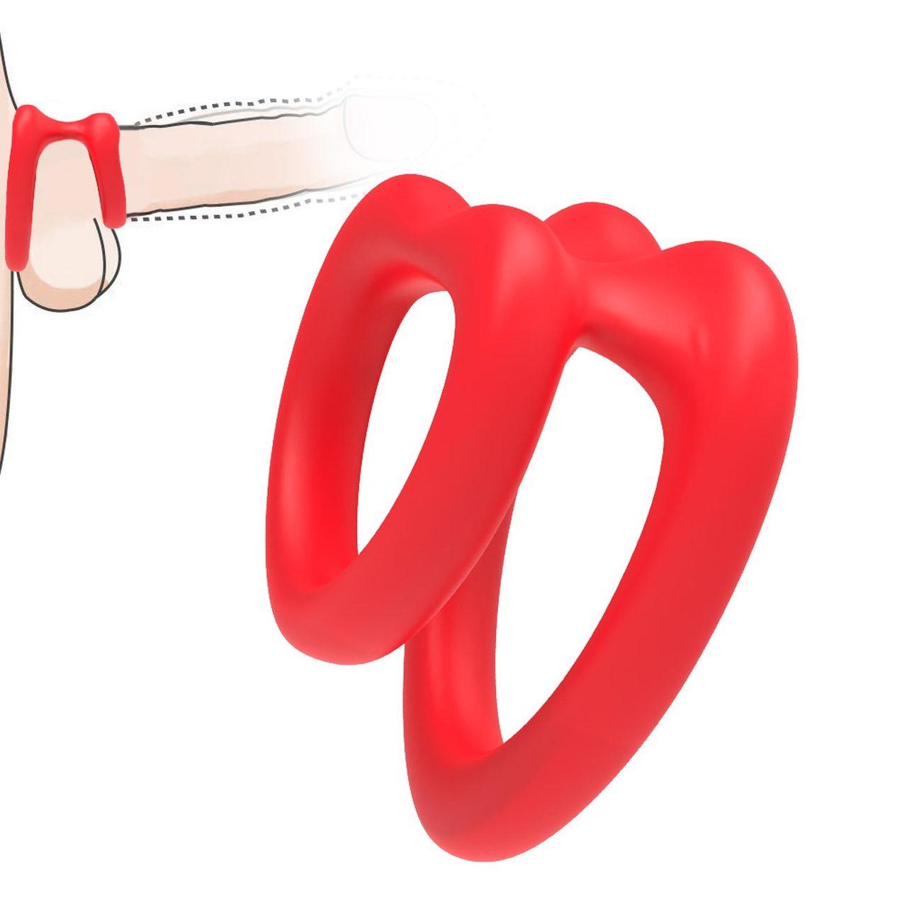 Podwójny pierścień erekcyjny serce z silikonu czerwony | Loris.pl