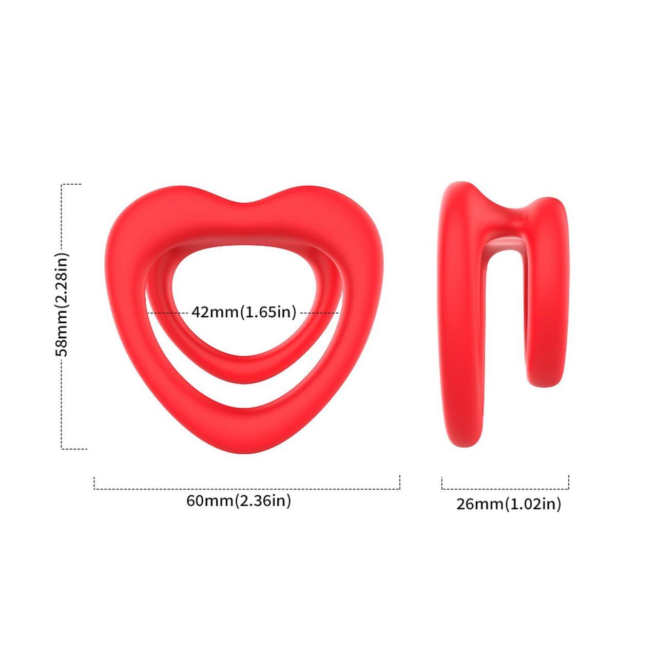 Podwójny pierścień erekcyjny serce z silikonu czerwony | Loris.pl