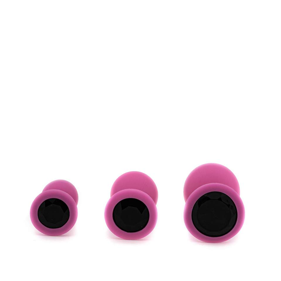 Zestaw trzech różowych silikonowych korków analnych – średnica 3,2cm - 4,1 cm