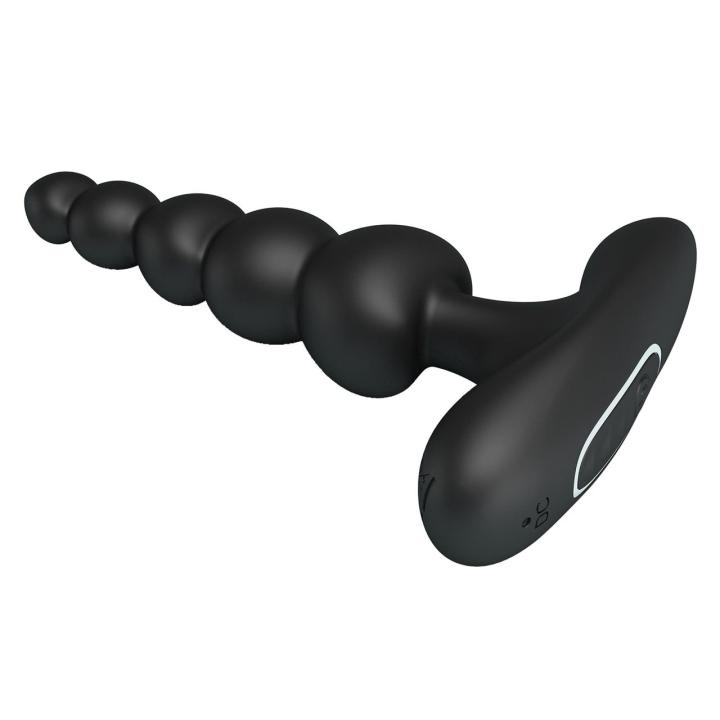 Wibrujący plug analny z koralikami silikon 12 trybów