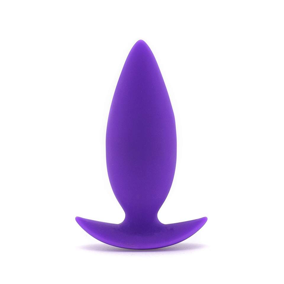 Fioletowy silikonowy korek analny z uchwytem w kształcie litery T – 3,3 cm