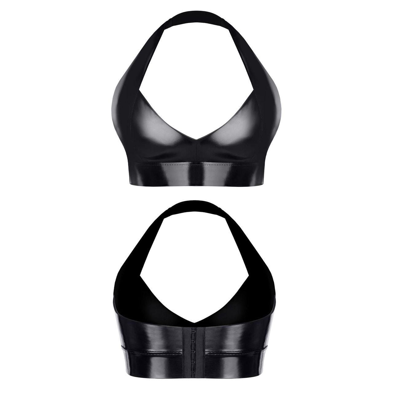 Demoniq Bettina S - czarny top winylowy z odkrytymi plecami | Loris.pl