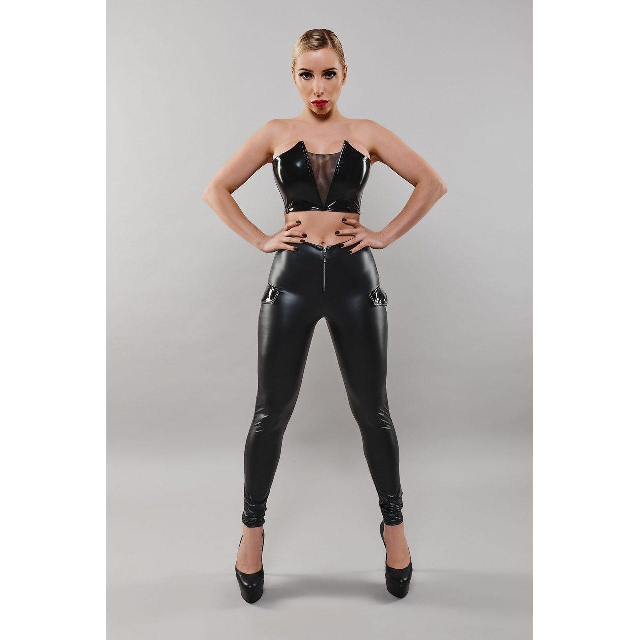 Winylowy top z siateczką i fiszbinami czarny S | Loris.pl