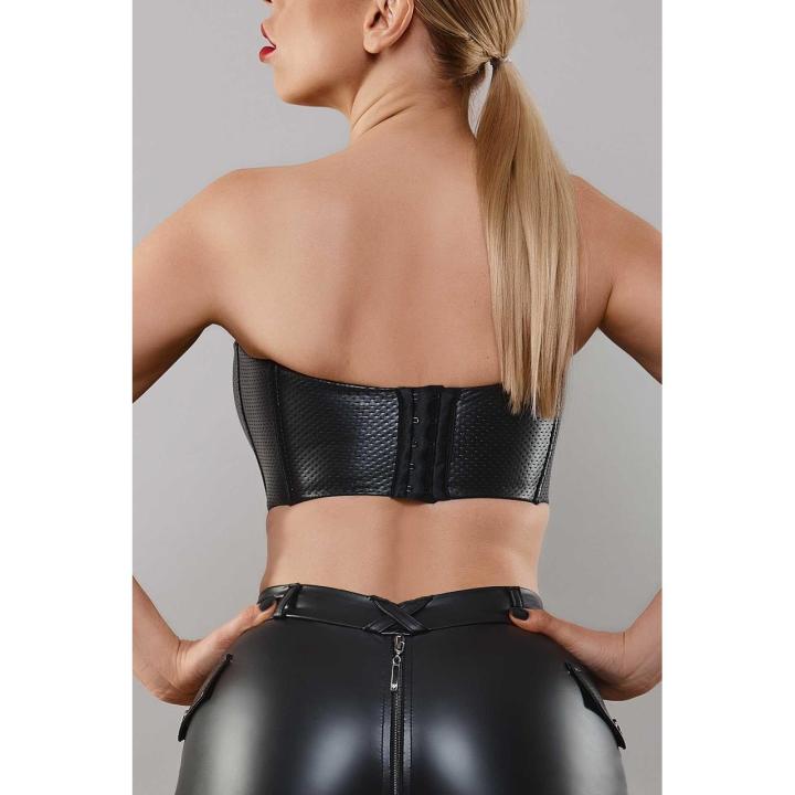 Czarny top wetlook z siateczką i fiszbinami – bielizna damska | Loris.pl