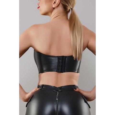 Czarny top wetlook z siateczką i fiszbinami – bielizna damska
