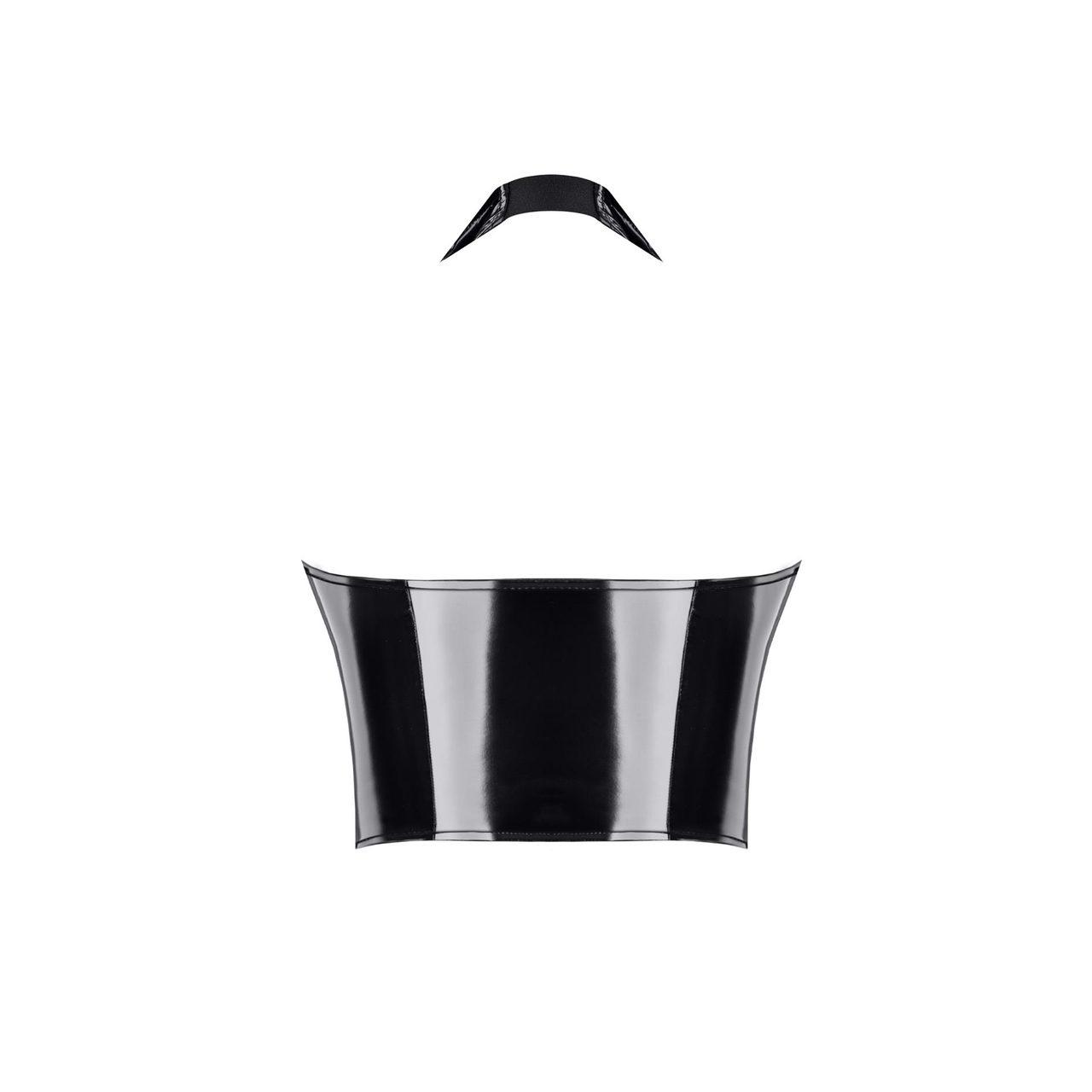 Czarny top PVC z dekoltem i zamkiem| Fetyszowa bielizna