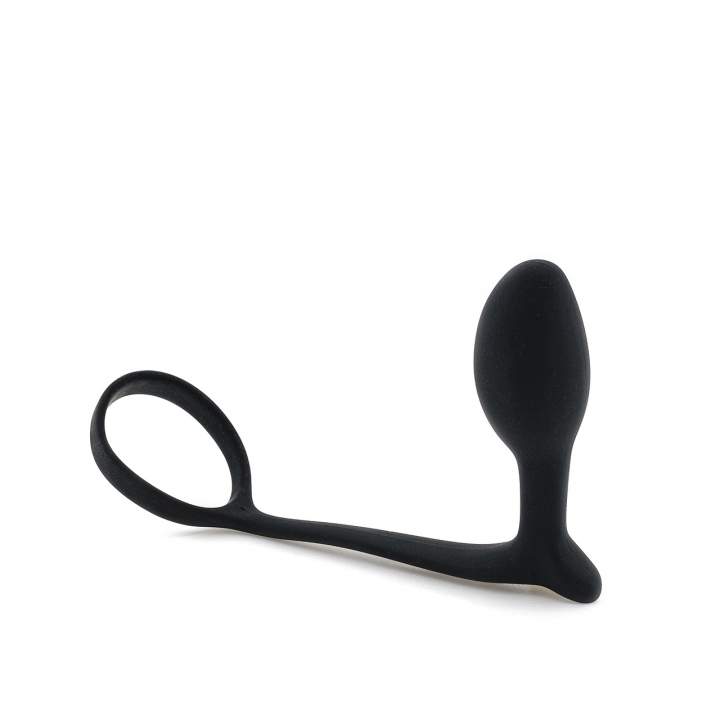 Czarny silikonowy korek analny z pierścieniem erekcyjnym dla mężczyzn - średnica 3 cm