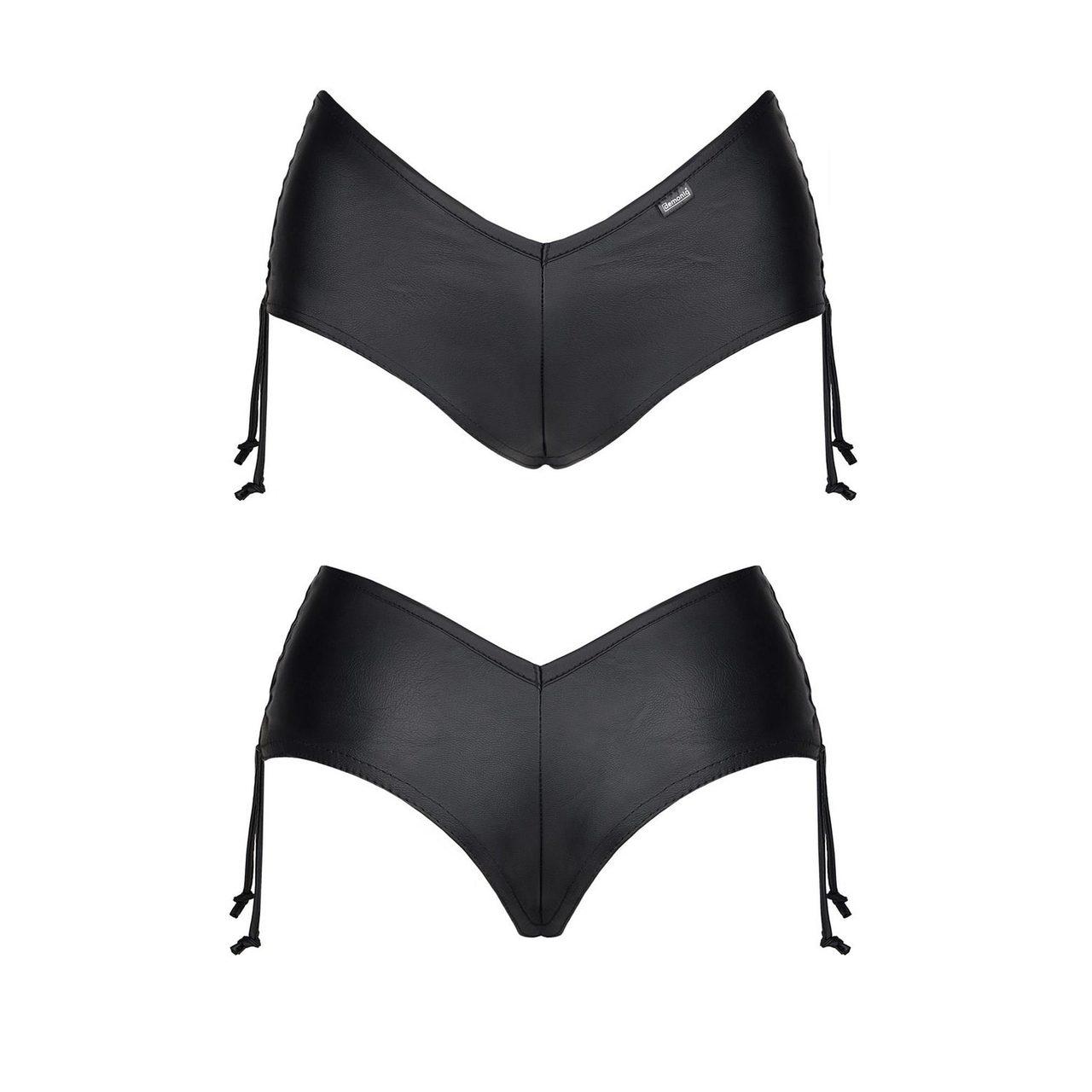 Czarne szorty z ekoskóry z bocznym sznurowaniem | Loris.pl