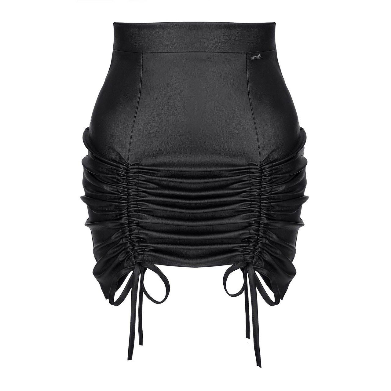 Czarna spódniczka z ekoskóry z tasiemkami do regulacji | Rozmiar L