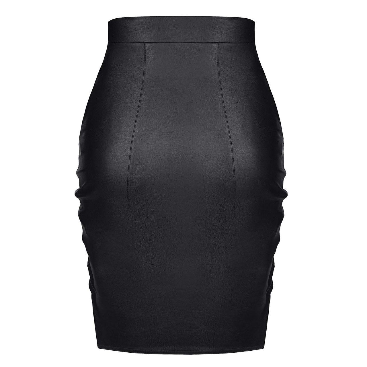 Czarna spódniczka z ekoskóry z tasiemkami do regulacji | Rozmiar L