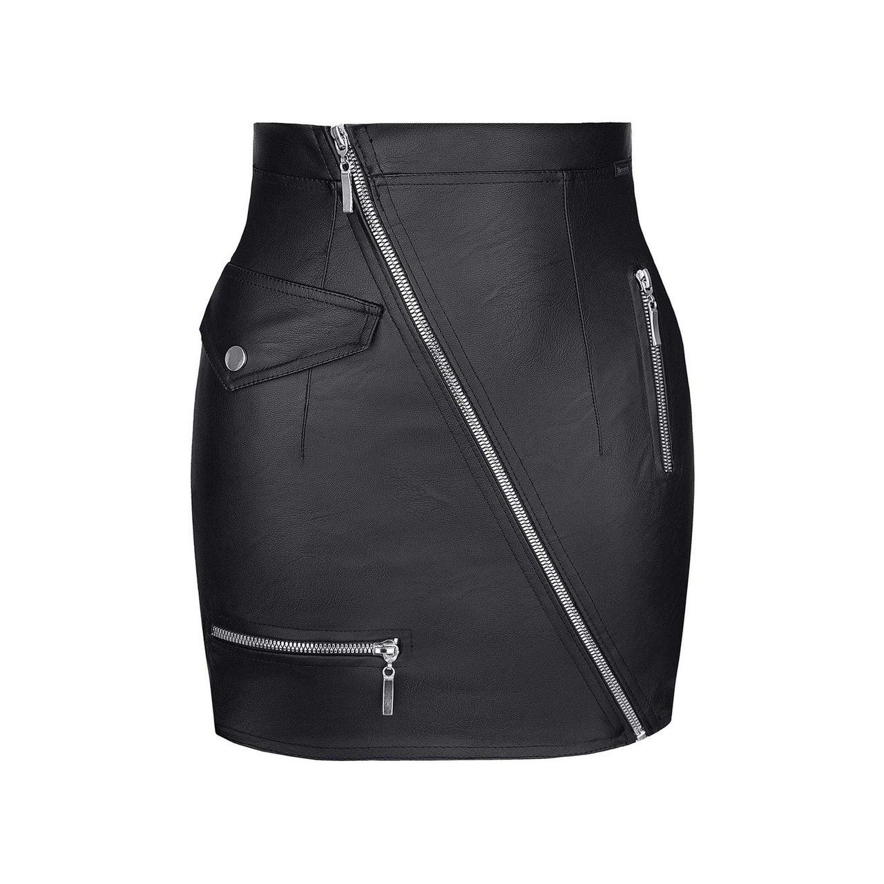 Czarna mini spódniczka z ekoskóry z zamkami | Loris.pl