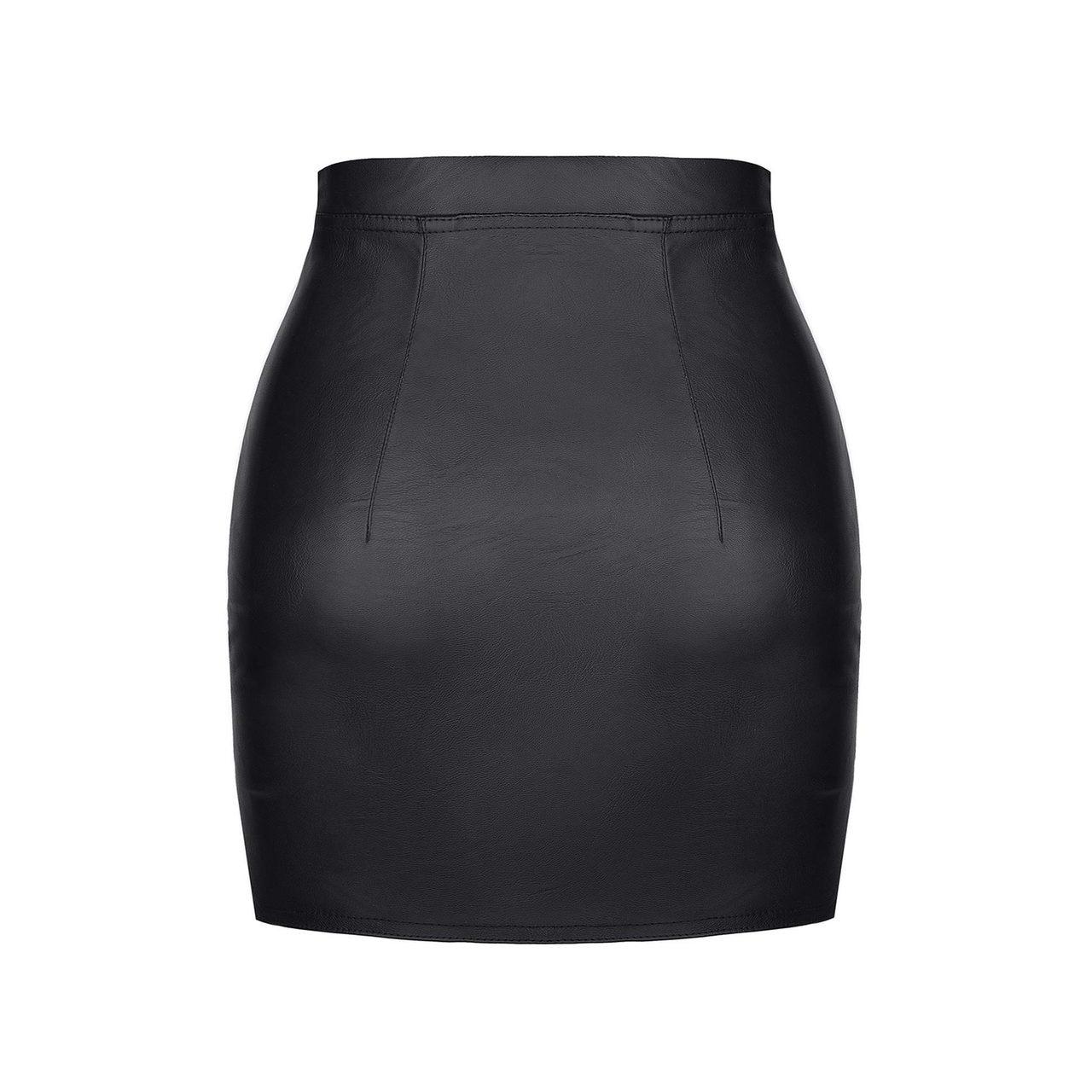 Czarna mini spódniczka z ekoskóry z zamkami | Loris.pl