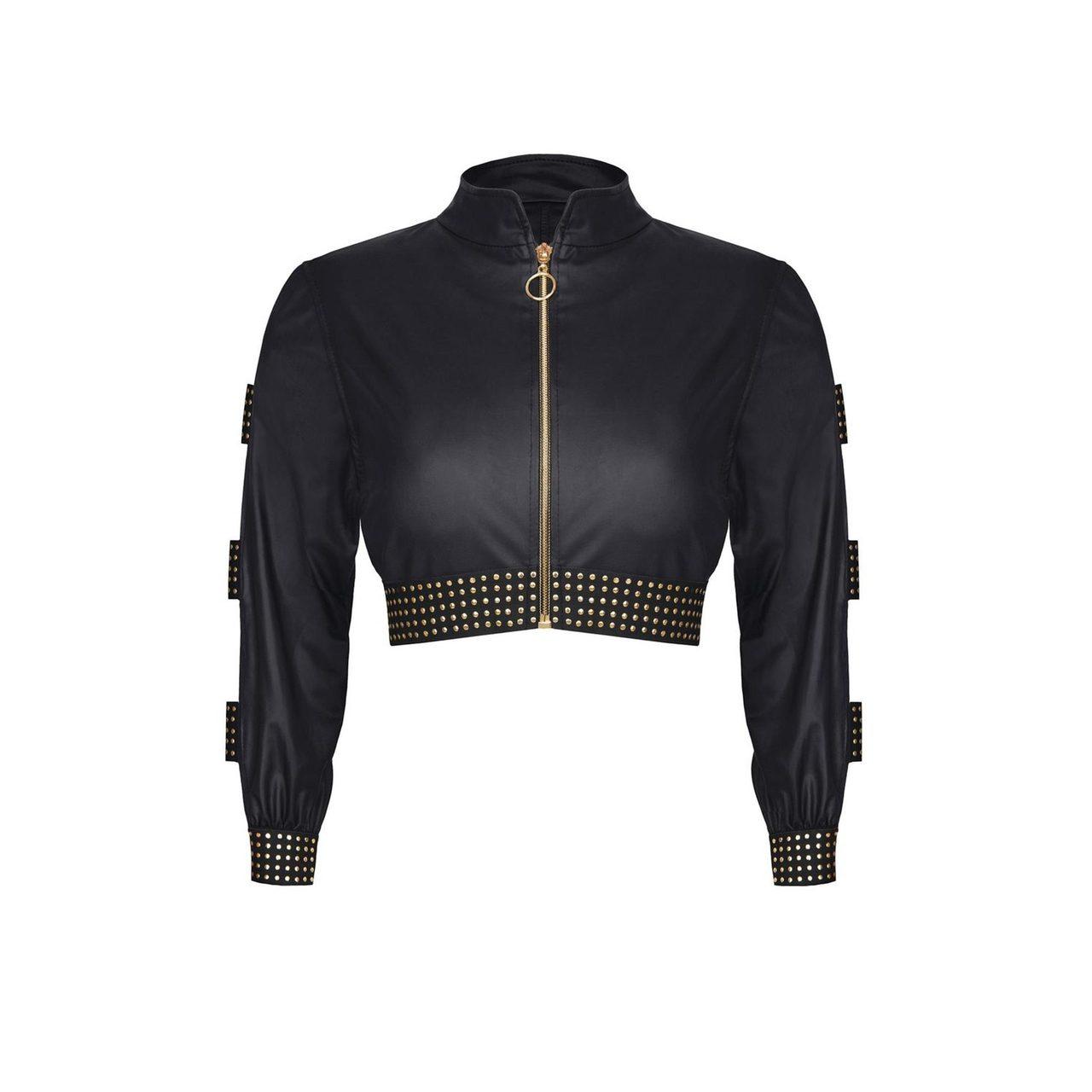 Czarna kurtka wetlook L ze złotym zamkiem | Loris.pl