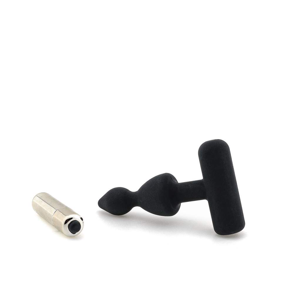 Czarny korek analny z wibracjami dla kobiet i mężczyzn 