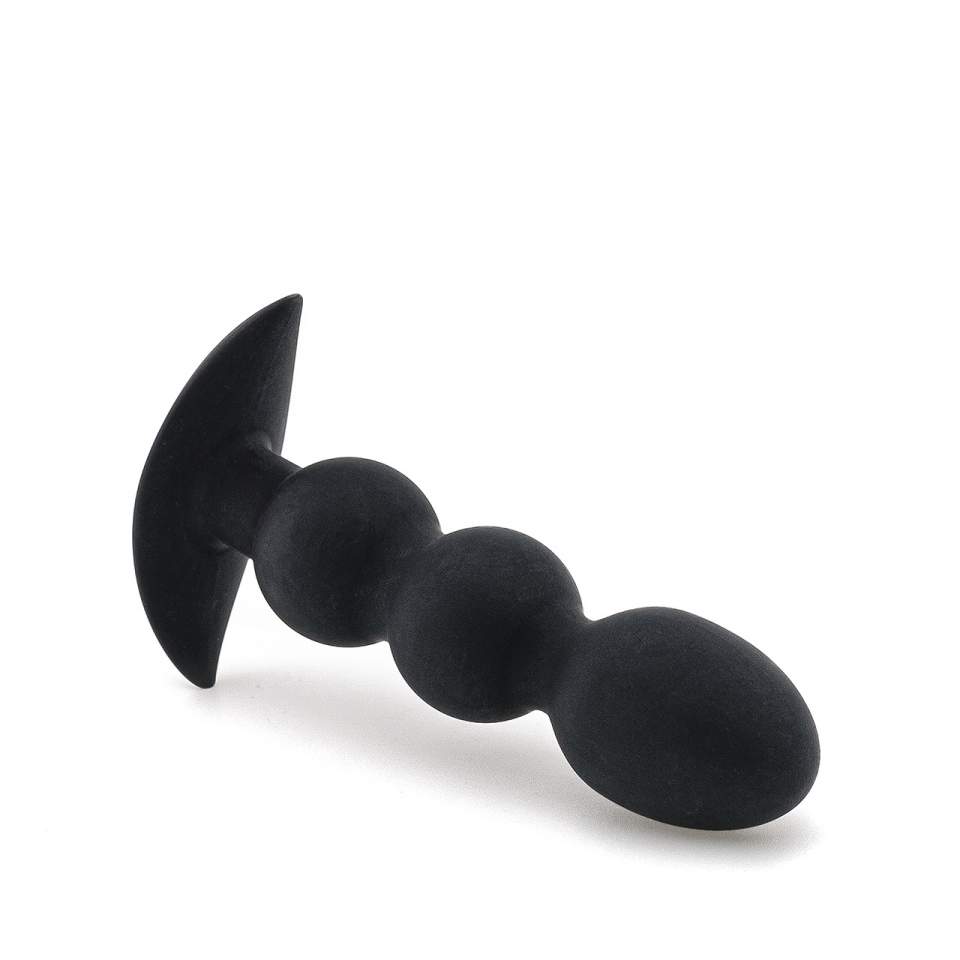 Czarny silikonowy korek analny z koralikami i szeroką podstawą – średnica 3 cm