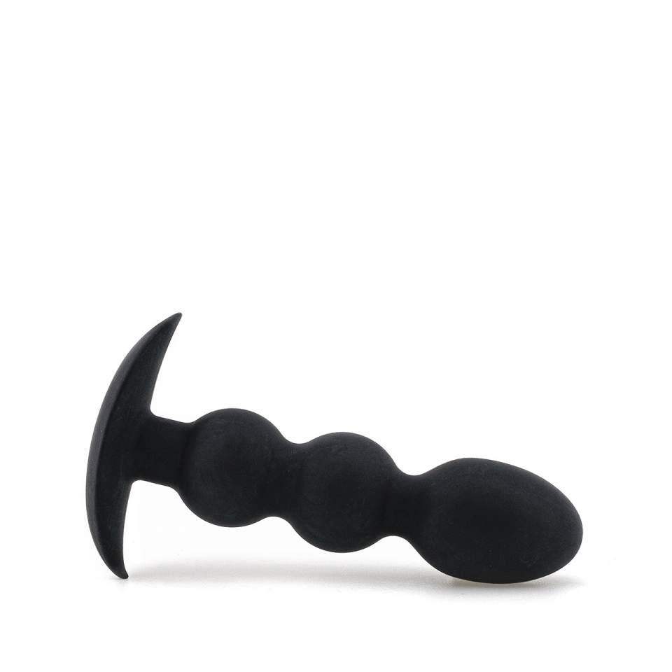 Czarny silikonowy korek analny z koralikami i szeroką podstawą – średnica 3 cm