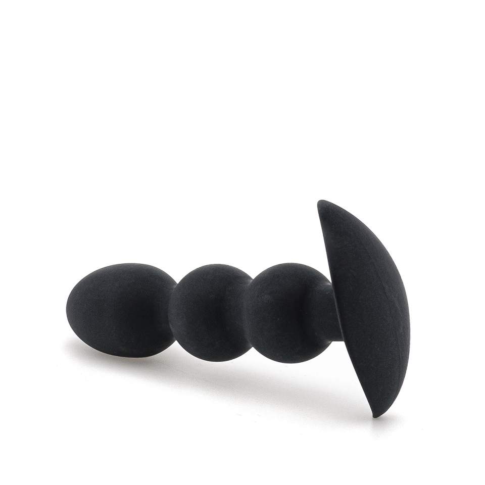 Czarny silikonowy korek analny z koralikami i szeroką podstawą – średnica 3 cm