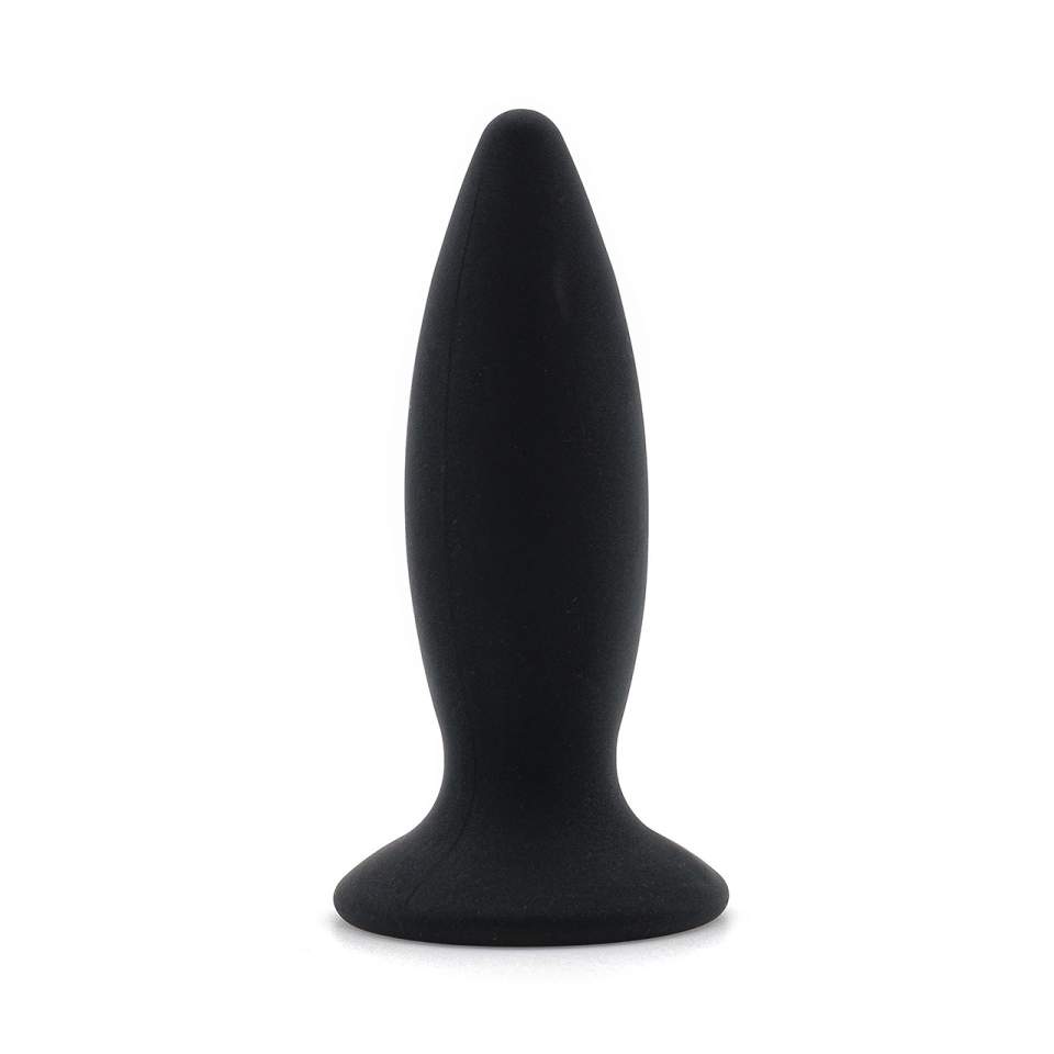 Czarny wibrujący korek analny z silikonu o aksamitnej powłoce, ładowany przez kabel USB - 11 cm