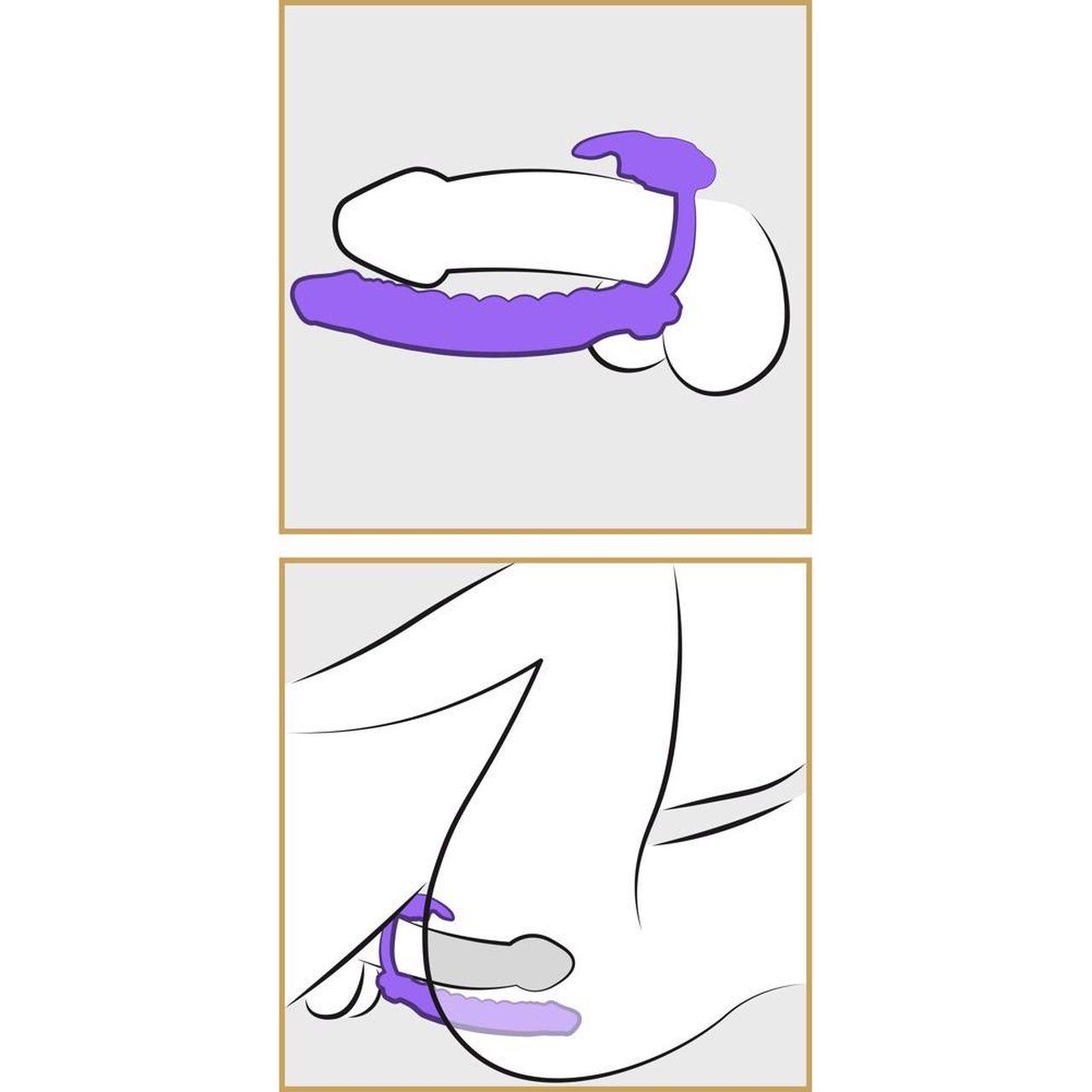 Silikonowy pierścień wibrujący z króliczkiem i dildem analnym 19,5 cm | Loris.pl