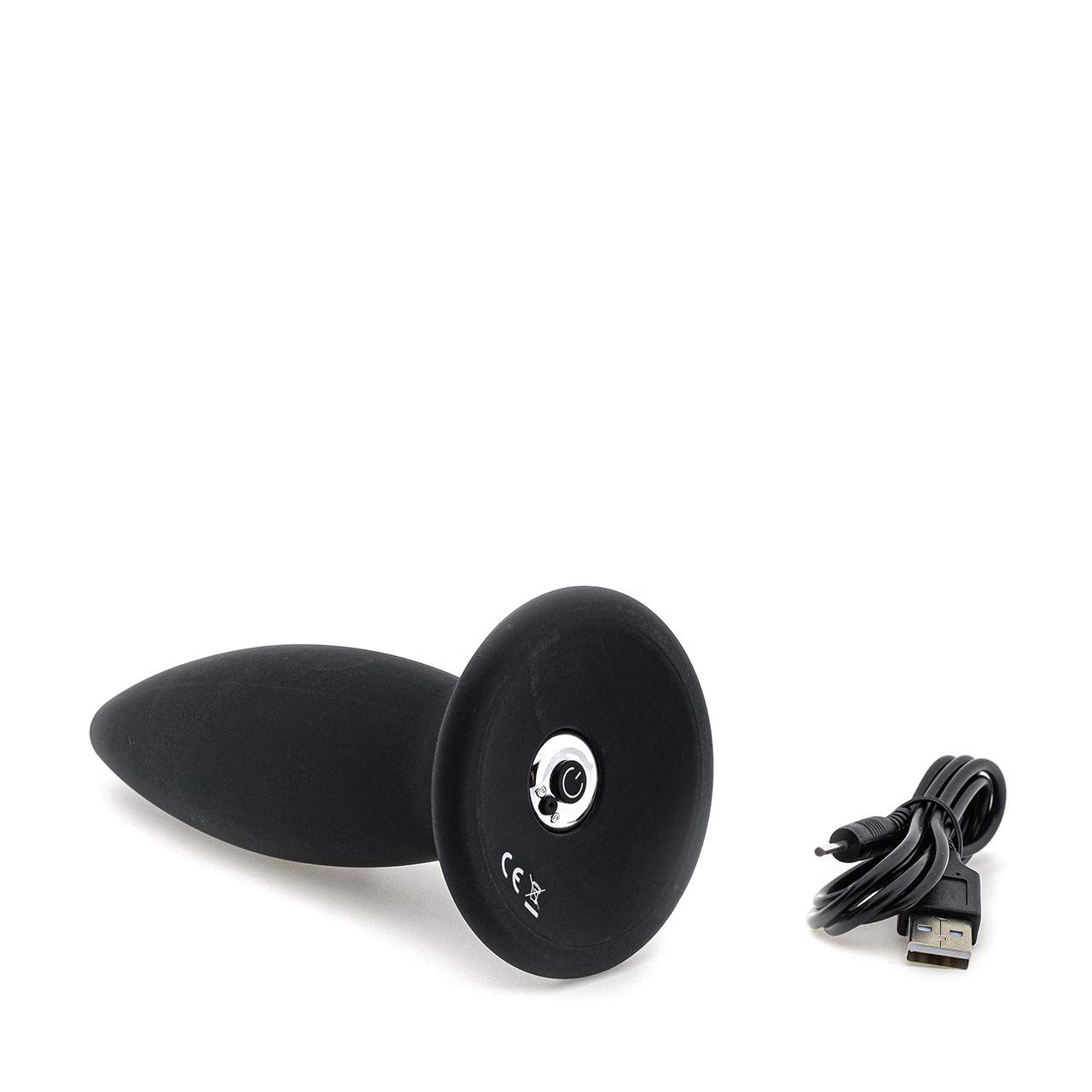 Czarny wibrujący korek analny z silikonu o aksamitnej powłoce, ładowany przez kabel USB - 14,7 cm