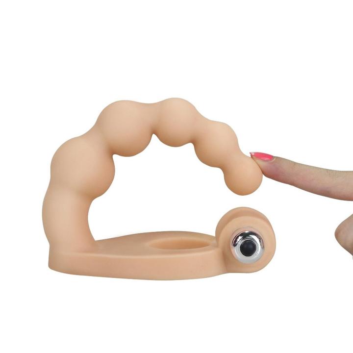 Pierścień na penisa z wibratorem i dildo 16,5 cm – 10 trybów