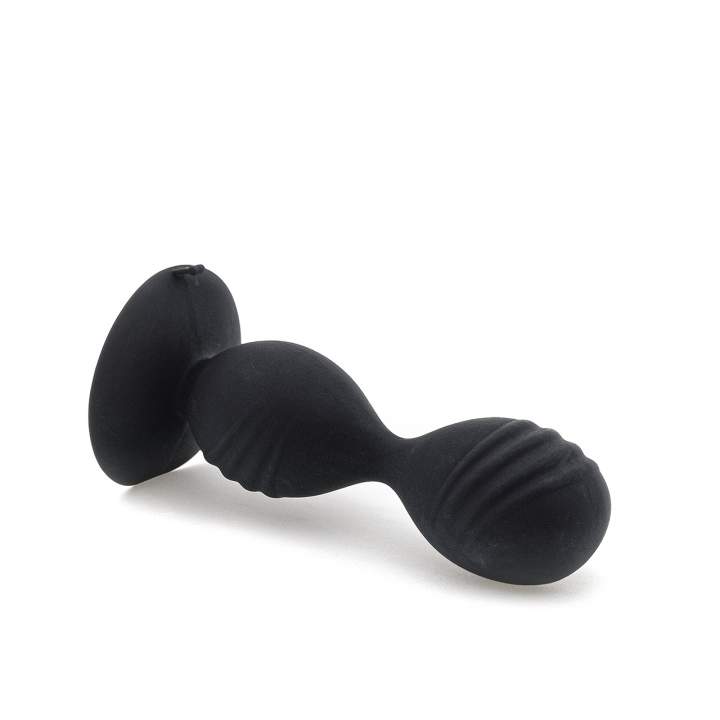 Czarny silikonowy korek analny z prążkowaniem dla kobiet i mężczyzn - średnica 3,7 cm