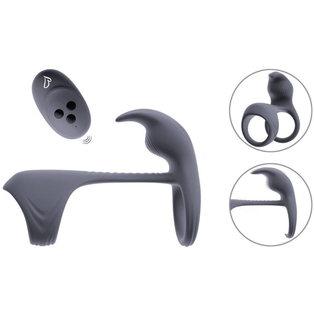 Podwójny pierścień wibrujący z pilotem i stymulatorem łechtaczki | Loris.pl