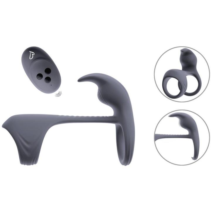 Podwójny pierścień wibrujący z pilotem i stymulatorem łechtaczki | Loris.pl